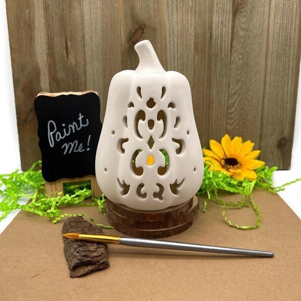Ceramic Gourd Votive Holder, Ready to Paint Pottery, DIY Fall Time and Thanksgiving Decor Project