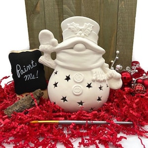 Snowman Light Up, Ceramic Bisque Blank, Ready to Paint Pottery, DIY Christmas and Winter Craft Project