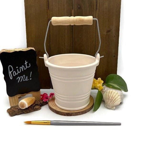 Pail Bucket Blank with Handle, Unpainted Ceramic Bisque, DIY Craft Project, Paint Your Own Pottery, Make Your Own Storage Container