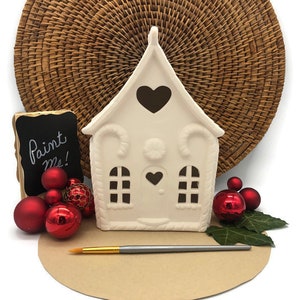 Christmas Gingerbread House Light Up with Light Kit, Unpainted Ceramic Bisque Blank, Ready to Paint Pottery Keepsake, DIY Craft Project