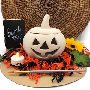 Pumpkin Votive Light Holder, Halloween Jackolantern Ceramic Bisque, Ready to Paint Pottery, DIY Arts and Crafts Pumpkin Painting Project