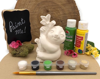 Sloth Craft Kit with Acrylic Paint Set, DIY Art Project, Ceramic Bisque, Ready to Paint Pottery, Gift for Sloth Fans