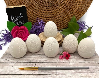 Easter Eggs Set - Set of 6 - Ready to Paint Ceramic Eggs - Textured