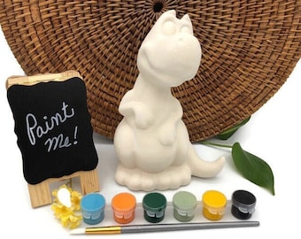 Kit de alcancía de Tyrannosaurus Rex, proyecto de manualidades con dinosaurios, bizcocho de cerámica, cerámica lista para pintar