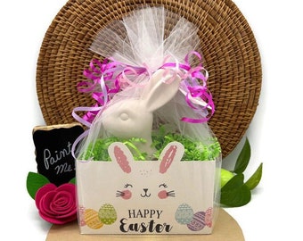 Easter Basket Gift Set - Bunny Rabbit - Ready to Paint Ceramic Bisque Paint Kit