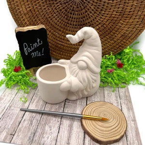 Gnome Ceramic Planter, Flower Pot, Quality Unpainted Ceramic Bisque, Ready to Paint Pottery Blanks, DIY Craft Project image 2
