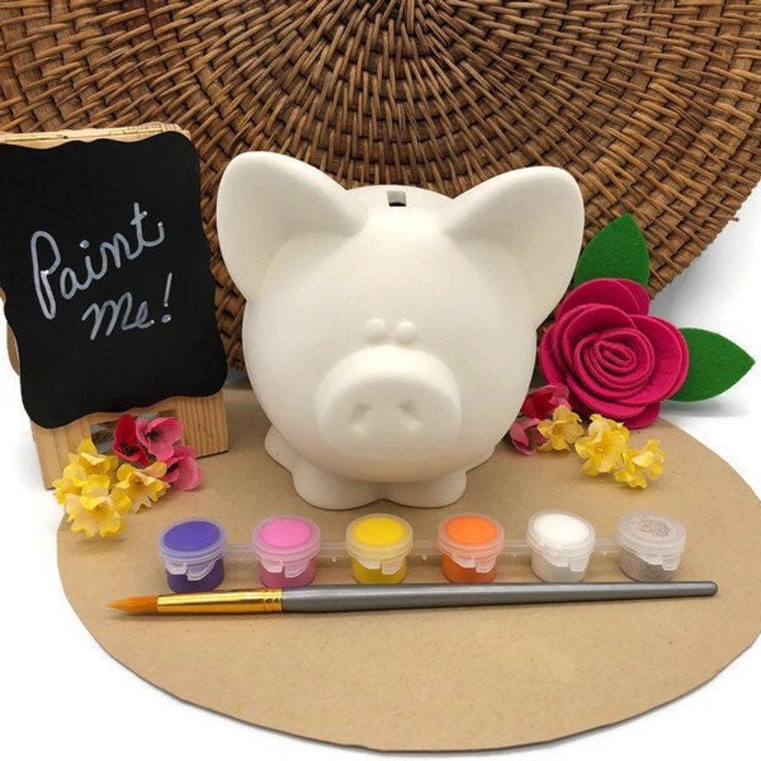 Piggy Bank Kit With Acrylic Paints and Paintbrush DIY Craft Etsy