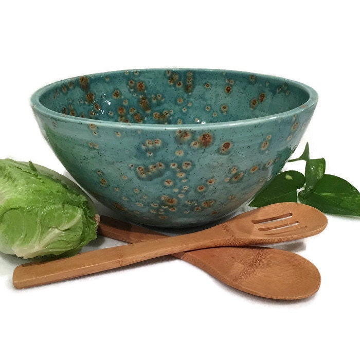 Tall Serving Bowl in Teal Blue and Copper Brown Etsy