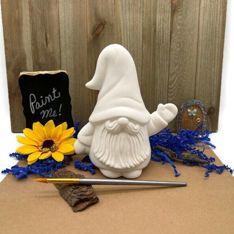 Ceramic Gnome High Five, Bisque Blank, Ready to Paint Pottery, DIY Craft Project image 2