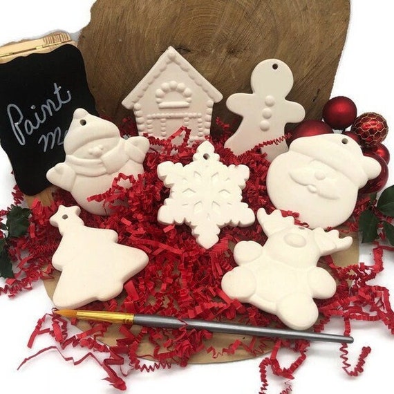 Creative Kreations Ceramics and Gifts Create Your own Ornaments Set of 4  Ceramic Bisque, Ready to Paint