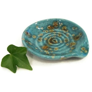 Ceramic Spoon Rest, Teal Blue and Copper Brown Crystal Glaze,  Ready to Ship, Kitchen Accessory, Housewarming or Hostess Gift, Ready to Ship