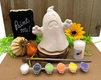 Halloween Ghost Craft Kit, Ceramic Bisque with Acrylics and Paintbrush