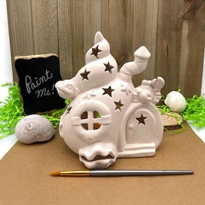 Latarnia w kształcie domu syreny, DIY Beach House Decor, Niepomalowany ceramiczny biskwitowy blank, Projekt artystyczny i rzemieślniczy, Ceramika gotowa do malowania