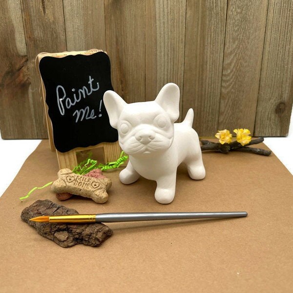 イタリア製　フレンチブルドック（陶器） フレンチブルドッグのフィギュア、高品質の陶器素焼き、すぐに絵付け