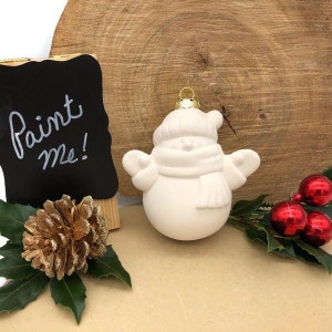 Winter Snowman Ornament, Ceramic Bisque Ready to Paint, DIY Project