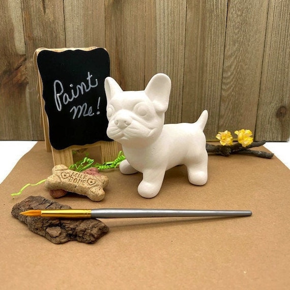 フレンチブルドッグのフィギュア、高品質の陶器素焼き、すぐに絵付け