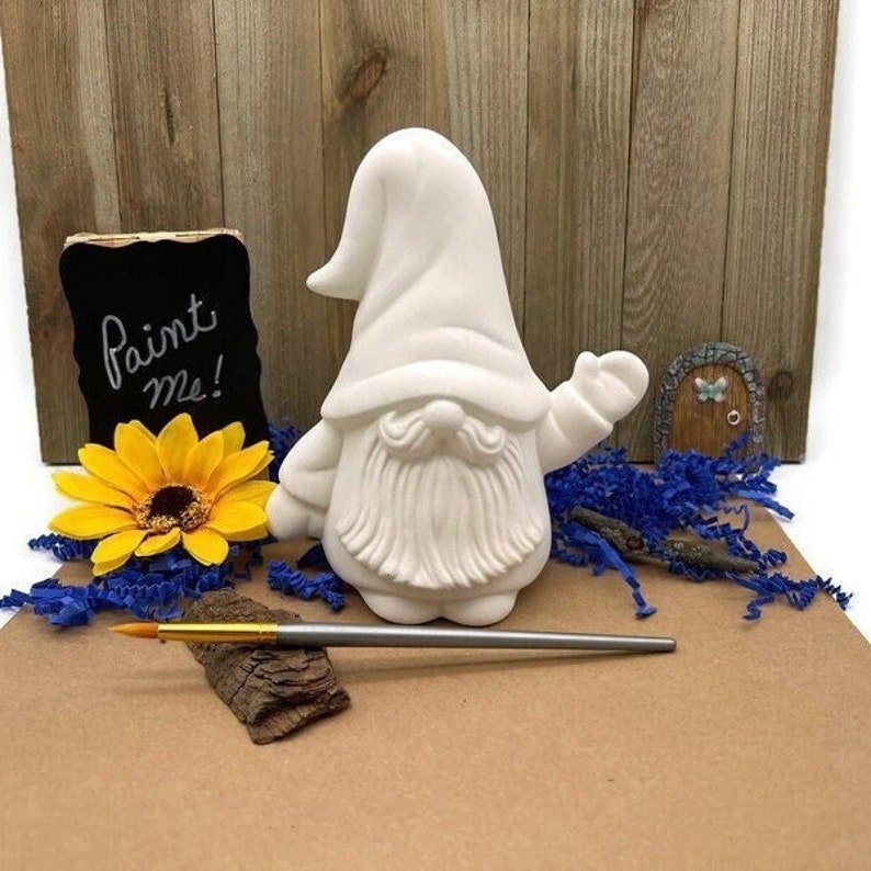 Ceramic Gnome High Five, Bisque Blank, Ready to Paint Pottery, DIY Craft Project image 1