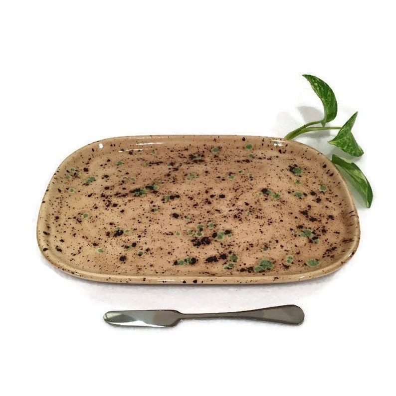 Small Plate in Earth Tone Brown and Green Appetizer Platter