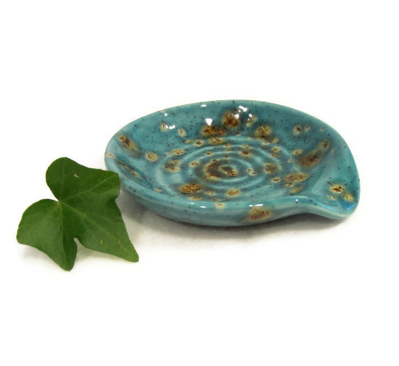 Spoon Rest Teal Blue and Brown Ceramic Ready to Ship Etsy