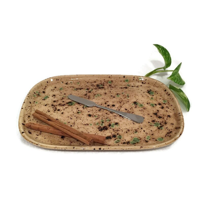 Small Plate in Earth Tone Brown and Green Appetizer Platter