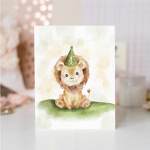 Süßer Löwe Aquarell, Kinderzimmer Grafik, Kinderzimmer Grafikplakat, Geburtstagskarte, Baby erste Geburtstagskarte, Geschenk für Baby, Löwezeichnung