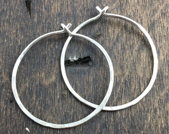 Medium Sterling Silver Hammered Hoop Earrings, Hoop Earrings