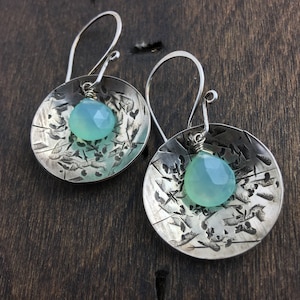 Hammered Sterling Silver Aquamarine Chalcedony Earrings