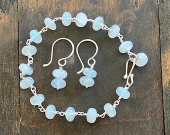 Moonstone Bracelet and Earring Set, Linked on Sterling Silver