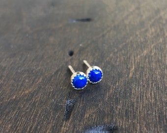 Lapis Stud Earrings, 4mm Lapis Lazuli Earrings, Sterling Silver Studs , Blue Studs, Lapis Lazuli Earrings - Small Studs
