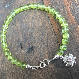 Peridot Bracelet, Lotus Bracelet, August Birthstone, Healing Gem Stone, Happiness Stone, Green Bracelet, Yoga Jewelry image 1