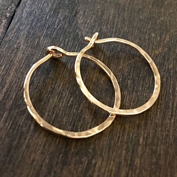 Small Hammered Hoop Earrings, Bronze Hand Forged Hoop Earrings, 14k Gold Fill, Red Brass, Sterling Silver, Rose Gold Fill, Copper