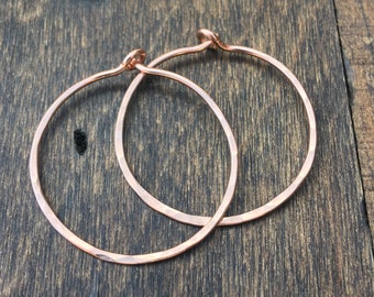 Medium Rose Gold Fill Hammered Hoop Earrings, Hand Forged Hoop Earrings, Rose Gold Earrings, Rose Gold Hoops