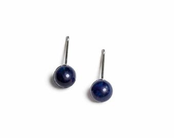 Lapis Lazuli Stud Earrings, 6mm Minimal Gemstone Studs, Blue Stone Earrings