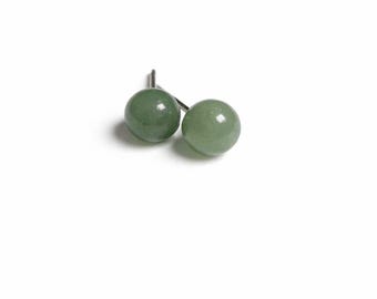 Jade Stud Earrings, 6mm Minimal Gemstone Studs, Everyday Earrings