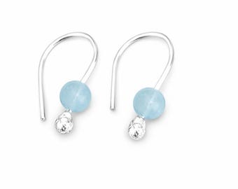 Minimalist Aquamarine Sterling Silver Earrings: Dangle Arc Hoops