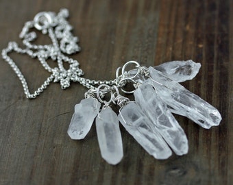 Quartz Point Necklace, Quartz Point Cluster Necklace