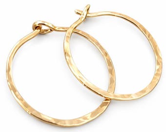 Small Hand Forged Bronze Hoop Earrings: Hammered Metal, Everyday Jewelry