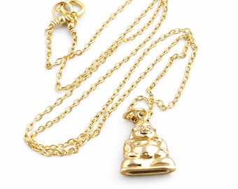 Gold Buddha Charm Necklace: 14k Gold Fill Chain, Meditation Jewelry