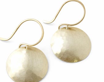Hammered Brass Disc Earrings: 14k Gold Filled Ear Wires