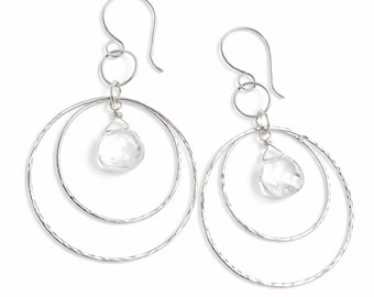 Sterling Silver Circle Earrings: Swarovski Crystal Dangle, Handmade