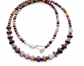 Beaded Tourmaline Necklace: Sterling Silver Clasp, 20 Inch