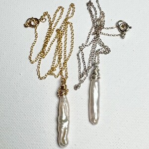 ビワワンドパールネックレス、淡水ビワワンドパールネックレス、スターリングシルバーまたは14Kゴールドフィル