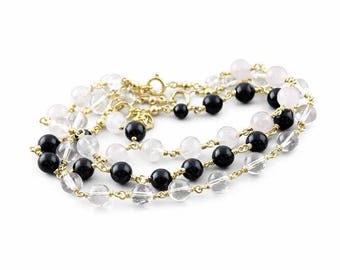 Crystal Quartz, Onyx, Rose Quartz 14k Gold Filled Bracelet