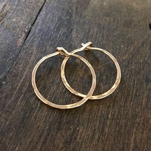 Small Hammered Hoop Earrings, Bronze Hand Forged Hoop Earrings, 14k Gold Fill, Red Brass, Sterling Silver, Rose Gold Fill, Copper image 6