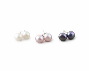 White, Lavender, Peacock Cultured Freshwater Pearl Stud Earrings, on Sterling Silver