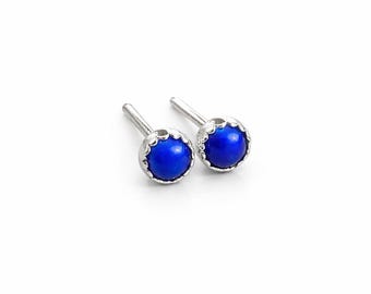 Lapis Lazuli Sterling Silver Stud Earrings - 4mm