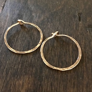 Small Hammered Hoop Earrings, Bronze Hand Forged Hoop Earrings, 14k Gold Fill, Red Brass, Sterling Silver, Rose Gold Fill, Copper image 2