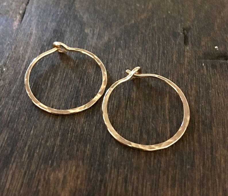 Small Hammered Hoop Earrings, Bronze Hand Forged Hoop Earrings, 14k Gold Fill, Red Brass, Sterling Silver, Rose Gold Fill, Copper image 2
