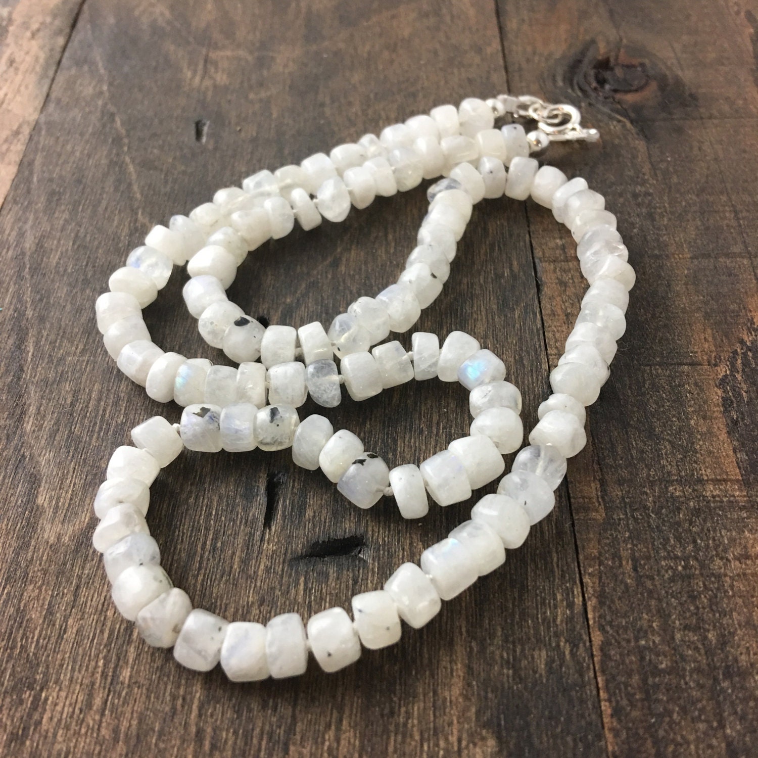 Jai Style  Moonstone Hand-Knotted Necklace with Sterling Silver Charm Clasp