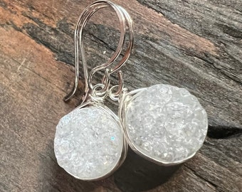 White Druzy Earrings on Sterling Silver